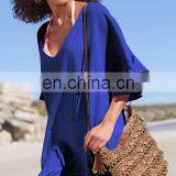 Bamboo Cotton Cover Up Sexy White V Neck Beach Dress Robe de Plage Sarong Beach Poncho Beachwear Coverups Saida de Praia thumbnail-2