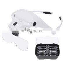 Head-Mounted Repair <b>Inspection</b> Microscopic Carving Cosmetic Embroidery LED Light Magnifying Glass WIth Five <b>Magnification</b> Lens