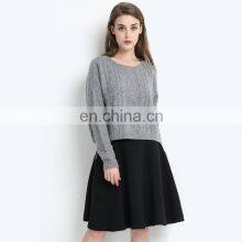 Women Crew Neck Cable Knit Plus Size Gray Pullover Cashmere Wool Thick Sweater thumbnail-1
