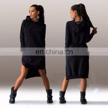 New Fashion Irregular Hooded Long Sleeve Dress Sweater Large Size Trendy Casual Split Skirt Manufacturer Wholesale thumbnail-4