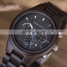 Black Ebony Quality Wood Wrist Watches OEM Chronograph Watch With Stopwatch Function thumbnail-5