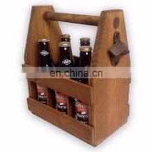 Brown Color Wooden Caddy Tote For Six Pack Beer Sodas With Bottle Opener thumbnail-4