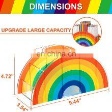 Rainbow Acrylic Pen Holder 5 Compartments Desk Pen Organizer for School Home thumbnail-2