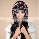 Excellent Quality Colorful Rabbit Fur Thread Earflap Hat With Long String Flower Ball thumbnail-4
