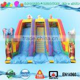 Big Inflatable Slide the Safari Theme, Animal Inflatable Slide for Sale, 3d Elephant n Hippo Double Lane Slide
