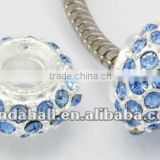 Alloy Glass Rhinestone European Jewelery Beads, No Metal Core, Abacus, Nickle Metal Color, CornflowerBlue(CPDL-H017-3)