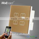 Hot Sales 4 Gang WIFI Remote Wallpad Gold Tempred Glass Switch LED Wireless WIFI 4 Gang 2 Way Remote Double Wall Light Switch Quality Choice