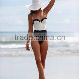 2016 sale well white black two color one piece Tall waist cotton sexy Lace straps swimsuit bikini