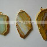 Yellow Onyx Natural Design Electroplated Slices Pendants thumbnail-1