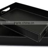 Black Catch All Faux Leather Stain Resistant Tray Set thumbnail-2
