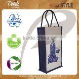 Two Bottle Bag for Water Bottle - Soft Cotton Ropw Handle - Made From pp Laminated Jute thumbnail-1