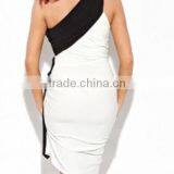 Color Mosaic Shoulder Collar Asymmetric Pleated Sleeveless Slim Package Hip Dress Sub thumbnail-2