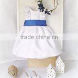 White Dress Girls Frocks Ruffle Sleeve High Waist Ribbon Summer Children Clothes thumbnail-5