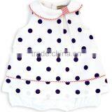 White Cotton Girls Big Polka Dot Willow Romper Lovely Little Dress With Large Navy Dots Darling White Skirt Collar With Red Trim thumbnail-1