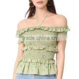 2017 OEM Femme Halter Ties Dainty Floral Elastic Ruffles Frill Blouse thumbnail-6