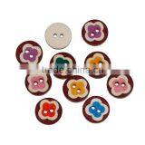Wood Sewing Buttons Scrapbooking 2 Holes Round Multicolor Flower Pattern thumbnail-1
