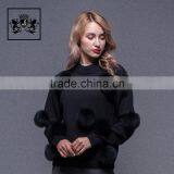 Wholesale Hand Made Korean Woollen Cashmere Sweater for Ladies With Fox Fur Pom Pom thumbnail-3