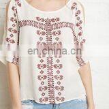 2016 Sexy Women Short Sleeve Embroidered White Shirts thumbnail-1