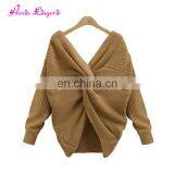 Eaby Hot Sale Khaki V-neck Backless Knitting Cheap Women Cashmere Ugly Sweater thumbnail-1