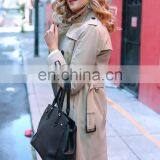 Notched Collar Double-breasted Horn Button Front Back Vent Mid-length Windbreak Women Trench Coat thumbnail-2