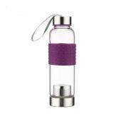 Unbreakable safe carrying travel glass water bottle with tea infuser