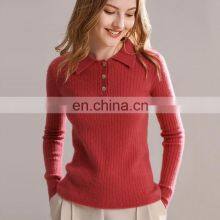 Women Casual Polo Neck Cable Knit Cashmere Sweater With Button thumbnail-1
