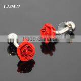3D Red Rose Shaped Sleeve Shirt Enamel Cuff Links For Party Fashion Alloy Silver Metal Souvenir Wedding Cufflinks thumbnail-5