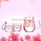 Hot Selling Borosilicate Glass Teapot With Glass Infuser Pink Flower Design Teaset 650ml 2pcs 350ml Tea Cups thumbnail-6
