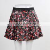 F5S43014 New Design Contrast Waistband Skater Skirt Women Floral Print Leather Skirts thumbnail-1