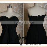 RSE232 Ruffle Neckline Drapped Skirt Long Black Chiffon Fat Bridesmaid Dress thumbnail-3
