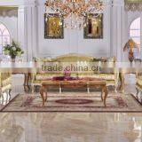 Classic European Style Antique Finishing Solid Wood Living Furniture Fabric Sofa Set thumbnail-1