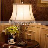 Dark Brown Cylindrical Glass Lamp Body Metal Bottom Table Lamp With Fabric Lampshade thumbnail-1