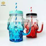 Skull Shape Mason Glass Jar Mug With Lid and Straw thumbnail-2
