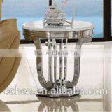 modern luxurious thick stainless steel corner side table set with marble top