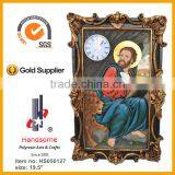 19'' polyresin christian jesus statue wall clock