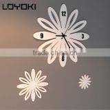 Creative Petal Wall Clock Whit Two 3D Flower Wall Sticker Home Decor Set of 3 Wall Art Clock Sets thumbnail-1