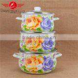 Beautiful Design Enamel / Ceramic Kitchen Nonstick Cookware Pot Set With Glass Lid thumbnail-1