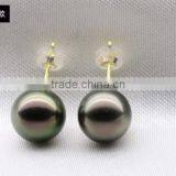 15-16mm Peacock Tahitian Pearl Earring Jewellery With 18K Yellow Gold thumbnail-1