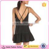 Women's Flounced Bottom Adjustable Cross Back Straps Tank Dress thumbnail-2