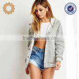 Custom 100%coton Winter Warm Women Fleece Jacket Snap Button With Hood thumbnail-3