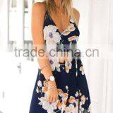 2016 Summer New Euro Style Flower Printed Sleeveless Condole Belt Dress /gallus Dress /sexy Chiffon Casual Dress for Ladies thumbnail-2