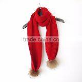 Myfur Fashion Women Wool Chunky Knitting Scarf Bulky Scarves With Detachable Raccoon Fur Pom Poms thumbnail-2