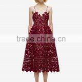 2016 New Handmade White Red Sexy Deep V-neck Flower Lace Dress Runway Elegant Dresses Hollow Out Long Dress Shoulder-Straps thumbnail-3