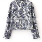 Runwaylover EY0982C Autum Slim Fit Blue And White Porcelain Printed Short Jacket For Women thumbnail-2