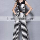 2017 Guangzhou Wholesale Stripe Casual Comfort Unique Mature Elegant Summer Sleeveless Jumpsuit With Belt for Ladies thumbnail-2