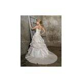 Simple A-line Strapless Cathedral Train Satin Beading Two-Layers Wedding Dress thumbnail-1