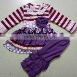 2017 New Fashion Baby Girl Outfit Children Boutique Clothes Cotton Ruffle Stripe Pants Girls Fall Outfits thumbnail-1