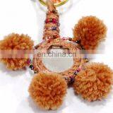 Pom Pom Indian Key Chain Handmade Crafted 5 PC's Lot Boho Look Retro Brown thumbnail-3