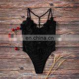 Sexy Black Lace Deep V Hollow Bodysuit Fashion Embroidery Flower Patchwork Catsuit Transparent Mesh Ladies Body Jumpsuits thumbnail-7