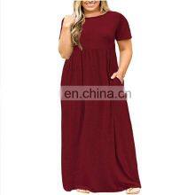 Custom Women's Clothing Brand Spring and Summer Solid Color Round Neck Dress Foreign Trade Long Skirt Plus Size Women's Clothing thumbnail-1